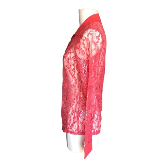 Bongo Y2K Flair Coral Lace Subtle Silver Metallic Collar Button-Up Shirt Medium - Picture 6 of 10